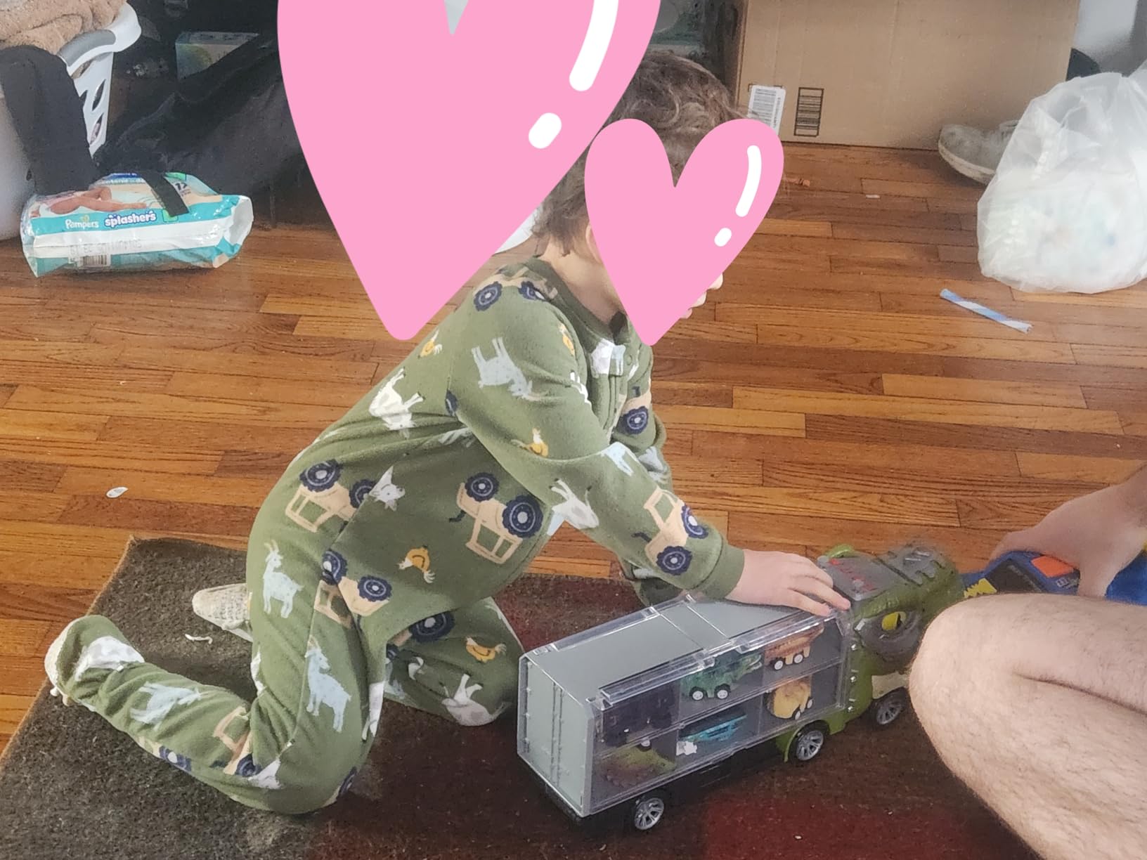 Brynna's customer photo of the dinosaur carrier